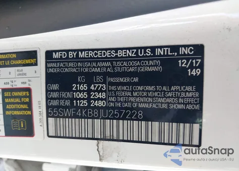 2018 Mercedes-Benz C 300 4Matic из США, поврежденный, VIN 55SWF4KB8JU257228